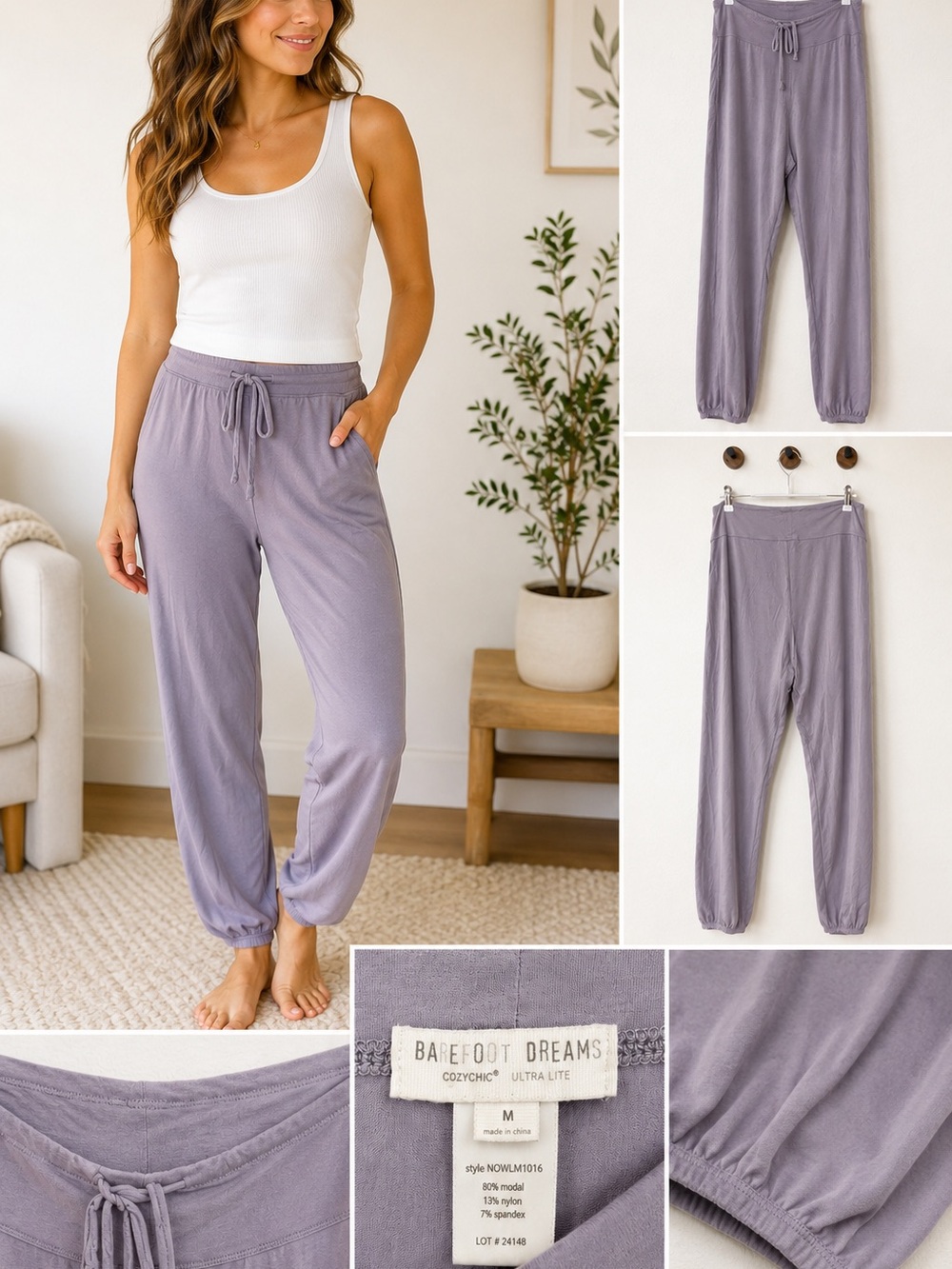 Barefoot Dreams CozyChic Ultra Lite Lavender Lounge Jogger Pants Medium